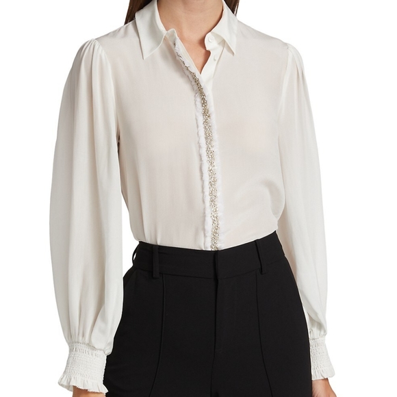 Alice + Olivia Willa Embellished Silk Top - Picture 4 of 4